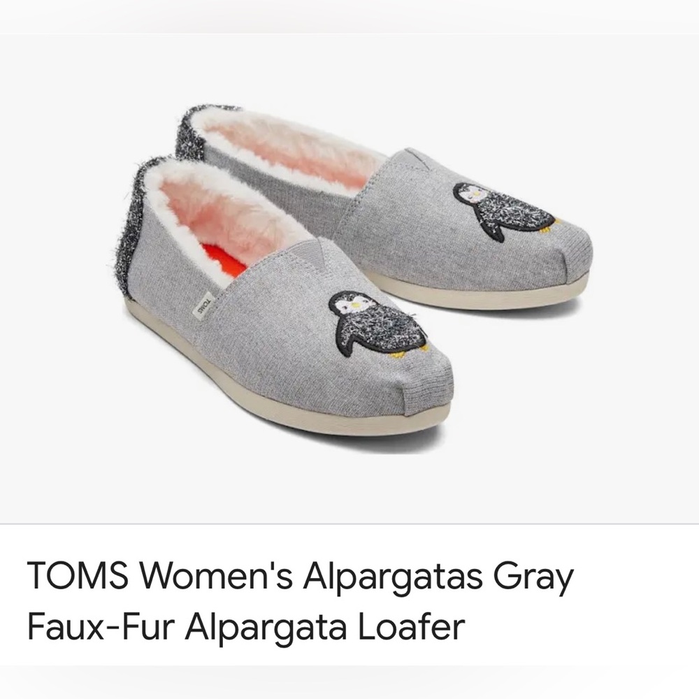 TOMS Alpargata Penguin Slip On Womens Grey Flats